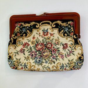 Vintage Floral Tapestry Grandma Cottagecore Pattern Clasp Clutch Bag Purse